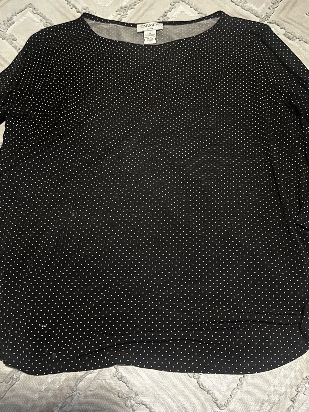 Carmen Marc Valvo Black Polka Dot Long Sleeve Blouse